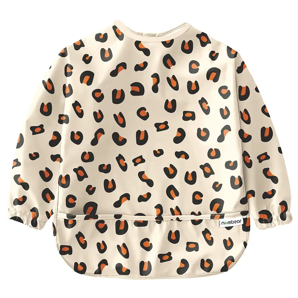 Leopard Print Feeding Bib with Long Sleeves