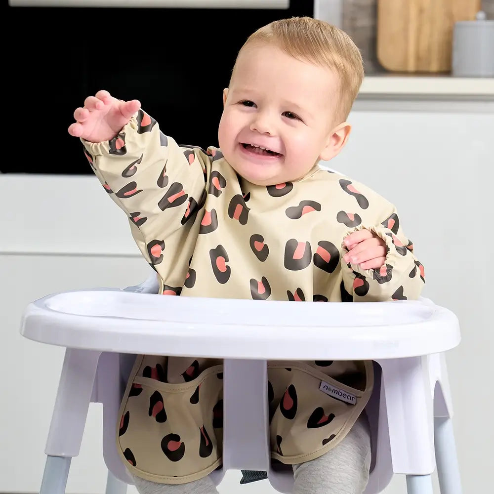 Leopard Print Feeding Bib with Long Sleeves