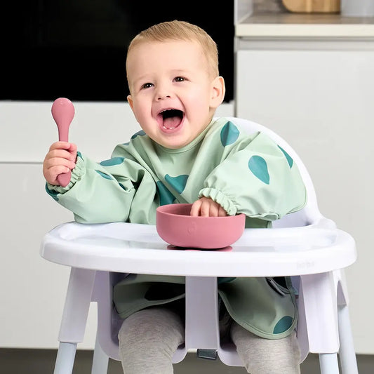 Dotty Green Feeding Bib with Long Sleeves