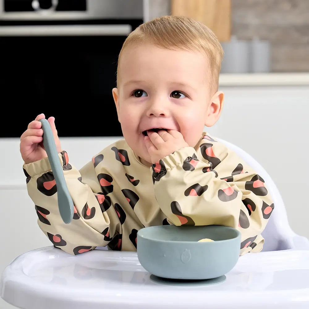 Leopard Print Feeding Bib with Long Sleeves