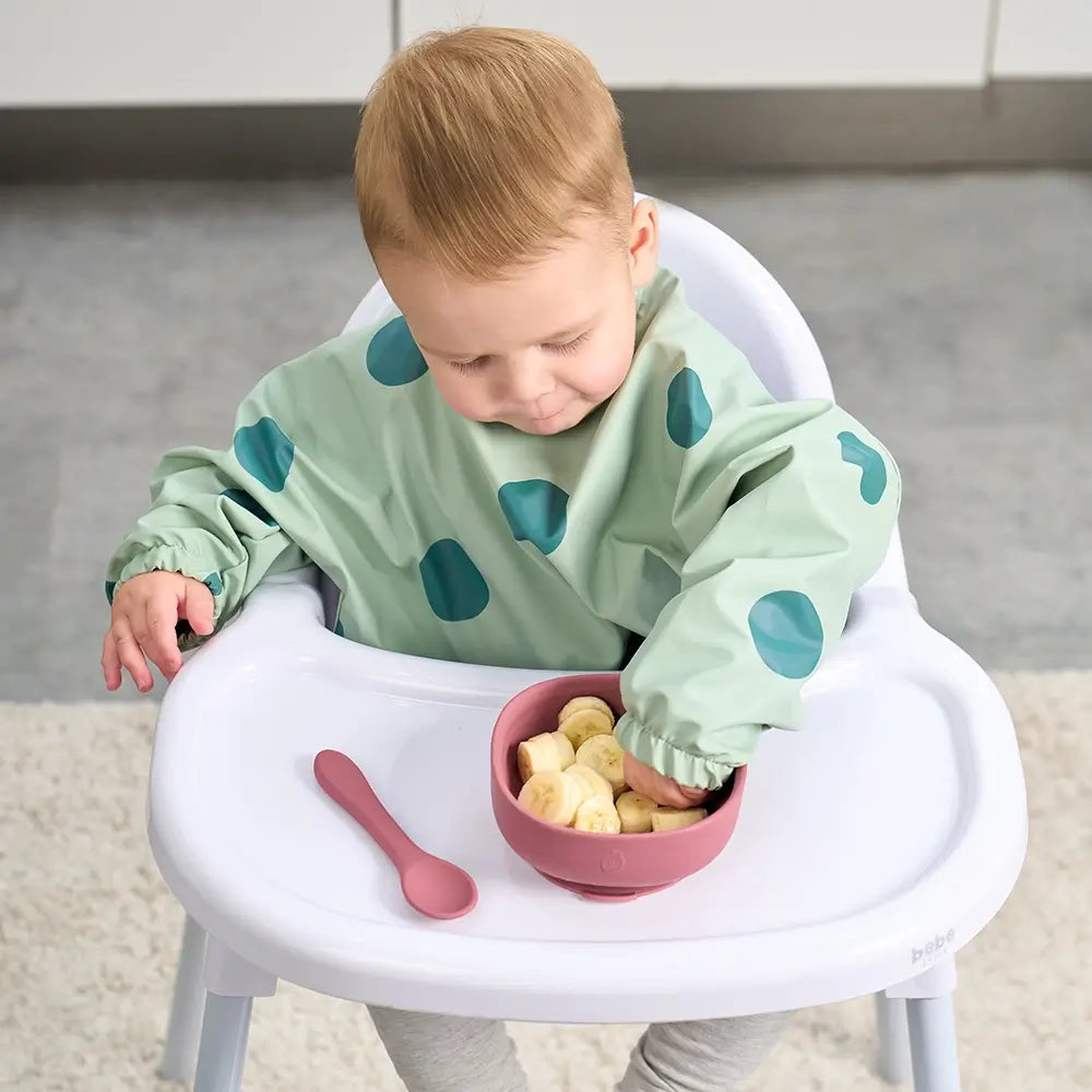 Dotty Green Feeding Bib with Long Sleeves