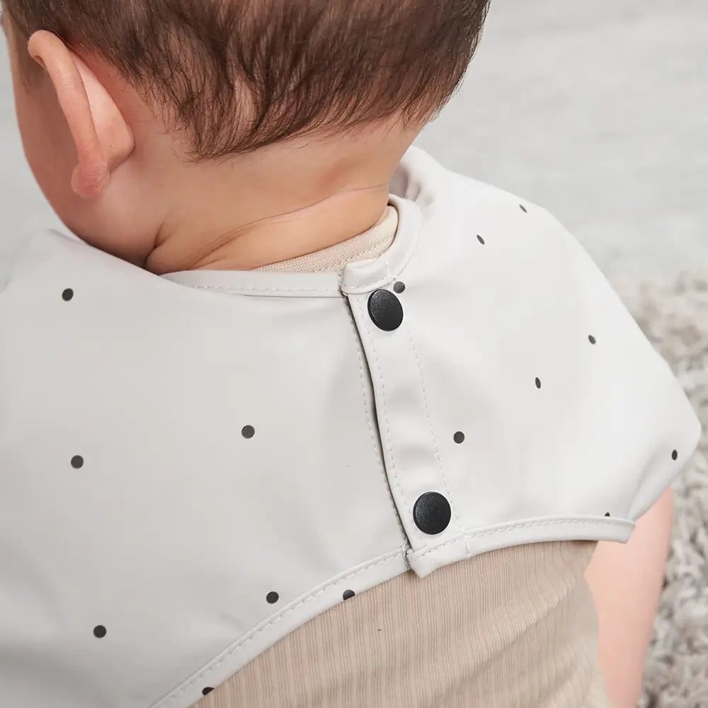 Light Grey Polka Dot Feeding Bib with Long Sleeves