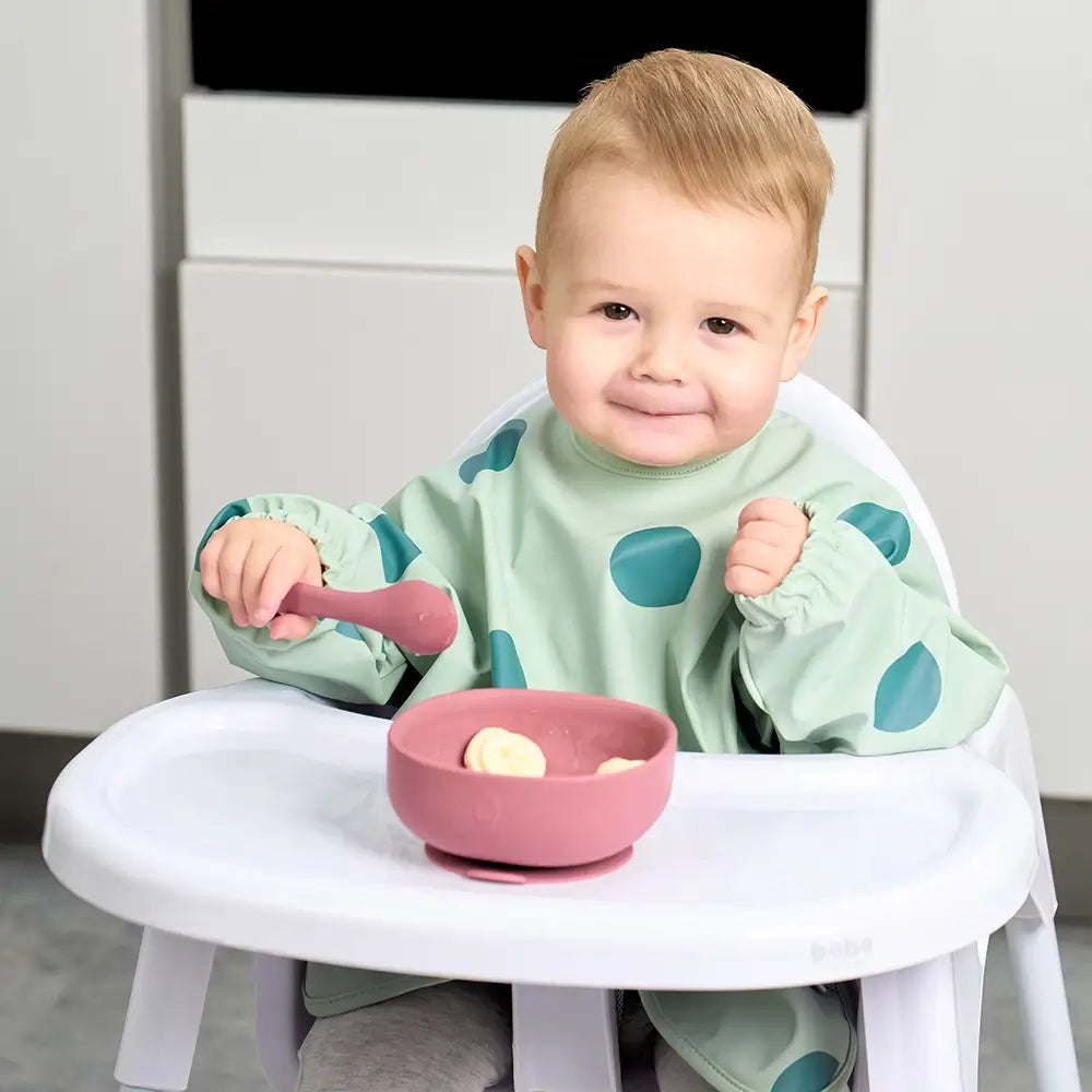 Dotty Green Feeding Bib with Long Sleeves