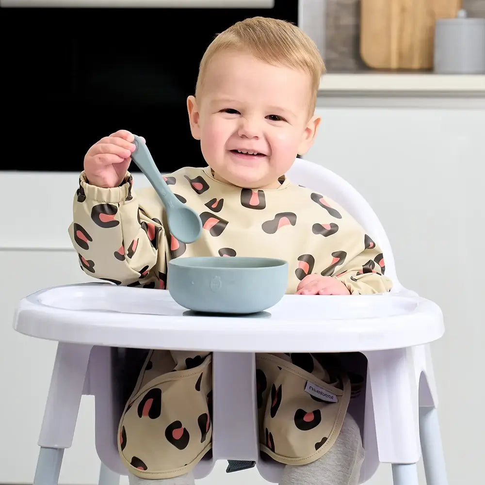 Leopard Print Feeding Bib with Long Sleeves