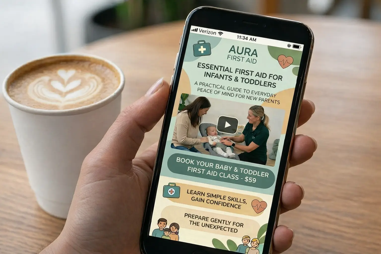 Parent booking a baby first aid course