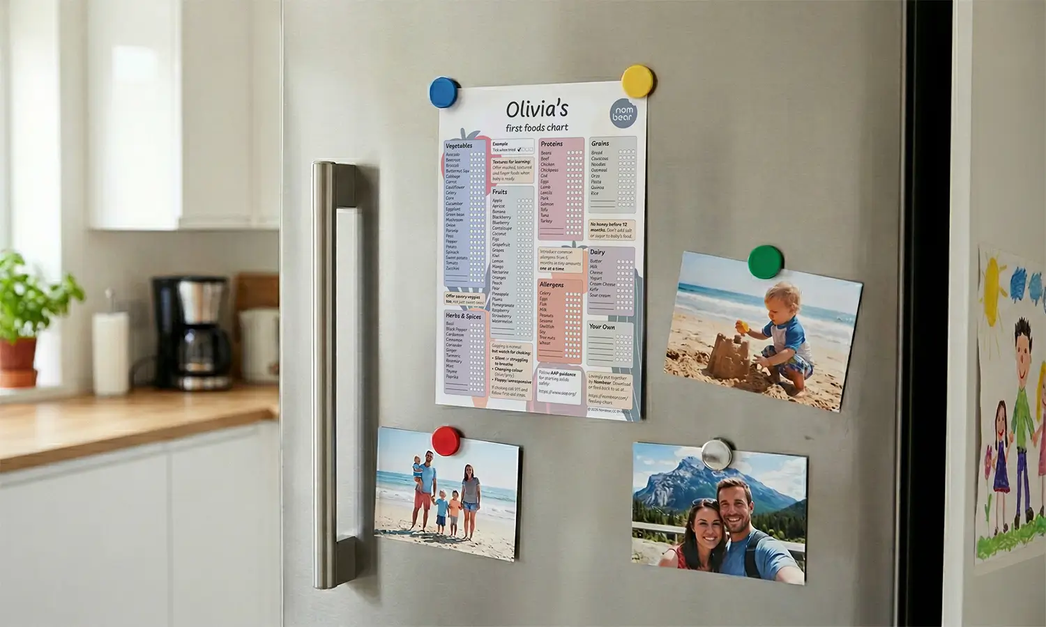 Baby weaning chart on the fridge