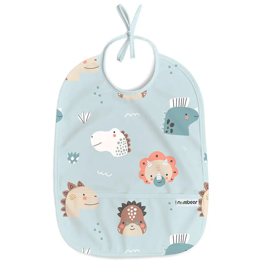 Sleeveless Baby Bib in Light Green and Blue, Dinosaur Design.