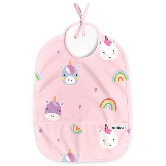 Necktie Baby Bib in Unicorns and Rainbows Design.