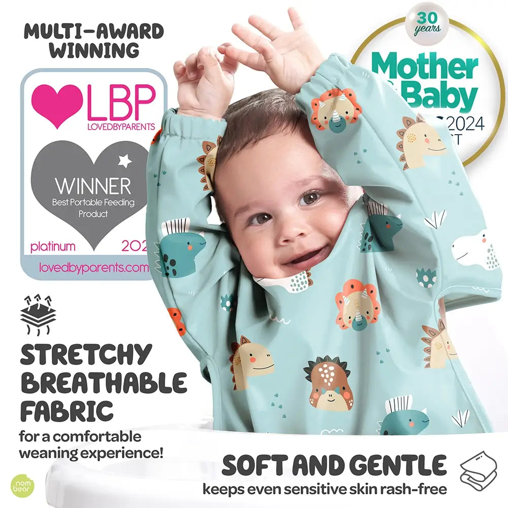 Nombear Bib LovedByParents and Mother & Baby Award Winner, Green Dinosaur Design