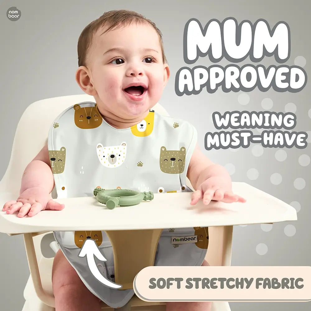 Bears Design Bib for Babies. Mum Approved. Weaning Must-Have. Soft Stretchy Fabric.