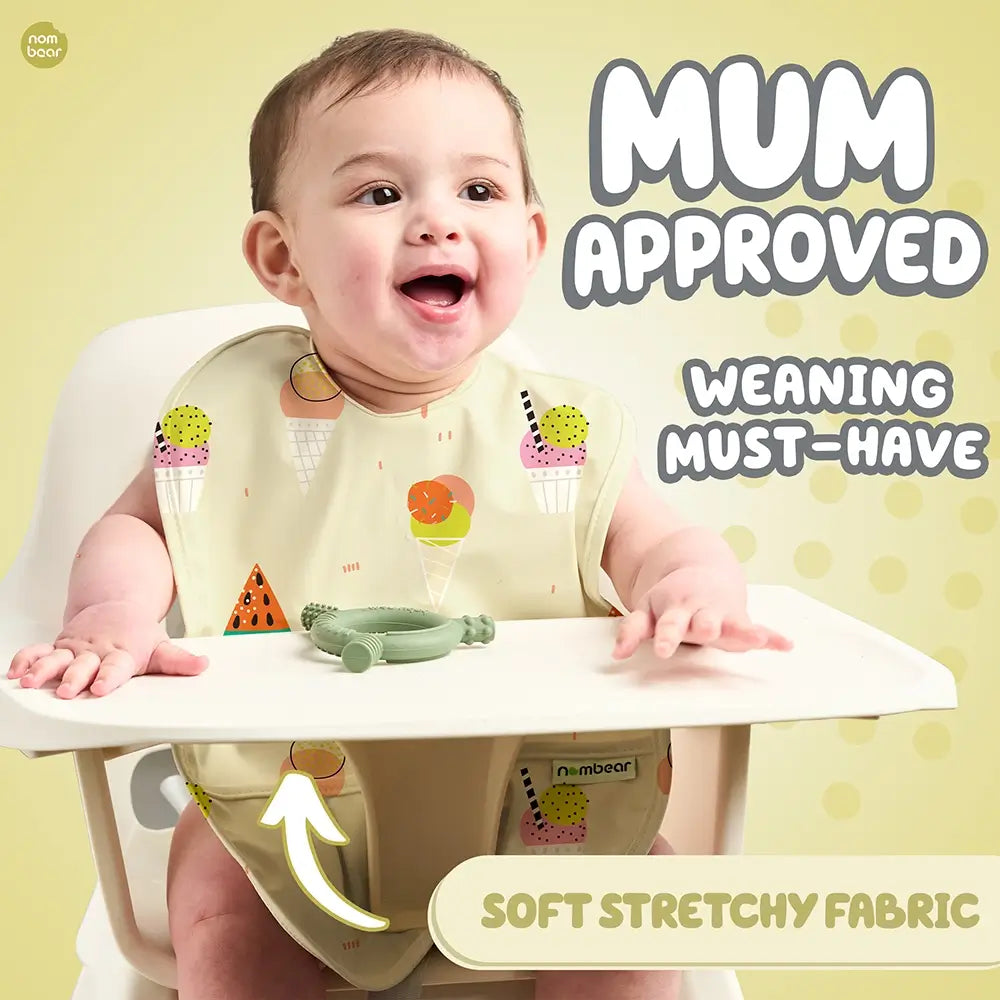 Ice Cream Design Bib for Babies. Mum Approved. Weaning Must-Have. Soft Stretchy Fabric.