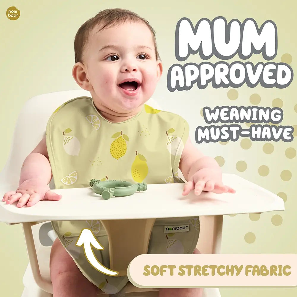 Lemon Design Bib for Babies. Mum Approved. Weaning Must-Have. Soft Stretchy Fabric.