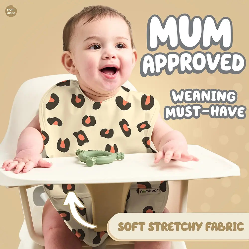 Leopard Print Bib for Babies. Mum Approved. Weaning Must-Have. Soft Stretchy Fabric.