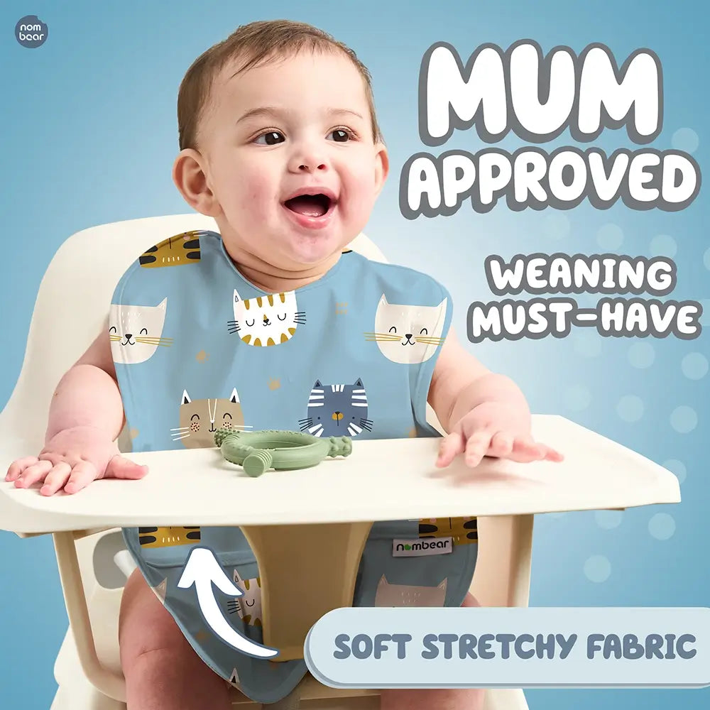 Cat Design Bib for Babies. Mum Approved. Weaning Must-Have. Soft Stretchy Fabric.