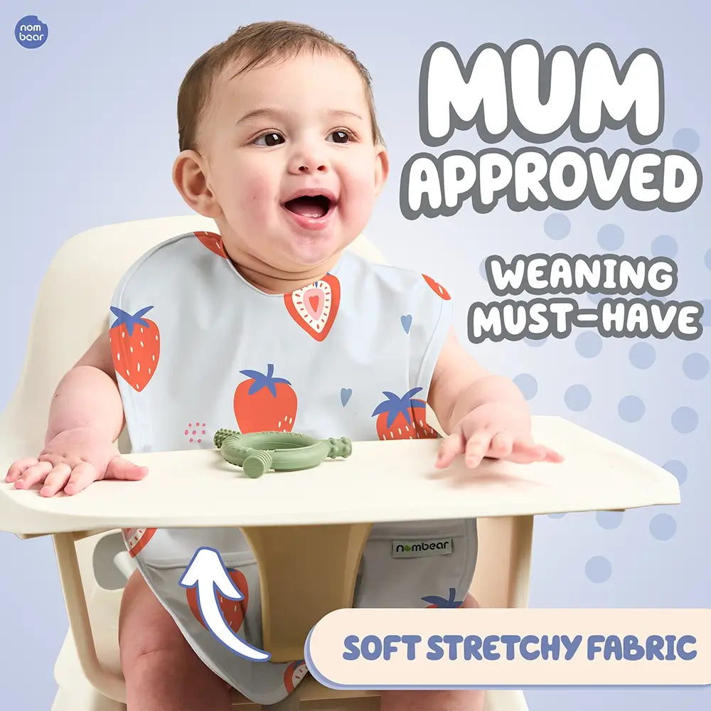 Strawberry Bib for Babies. Mum Approved. Weaning Must-Have. Soft Stretchy Fabric.