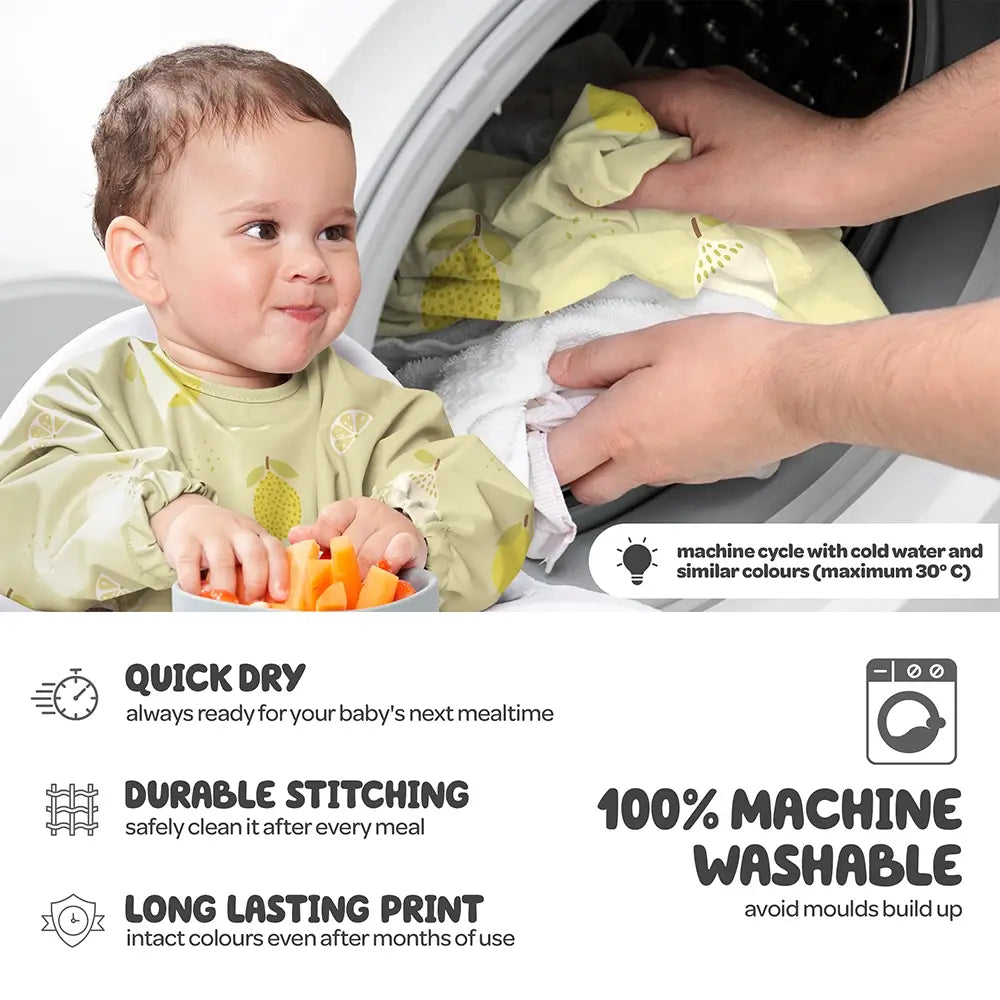 Baby Bib, 100% Machine Washable, Quick Dry, Durable Stitching, Long Lasting Print - Lemon Design