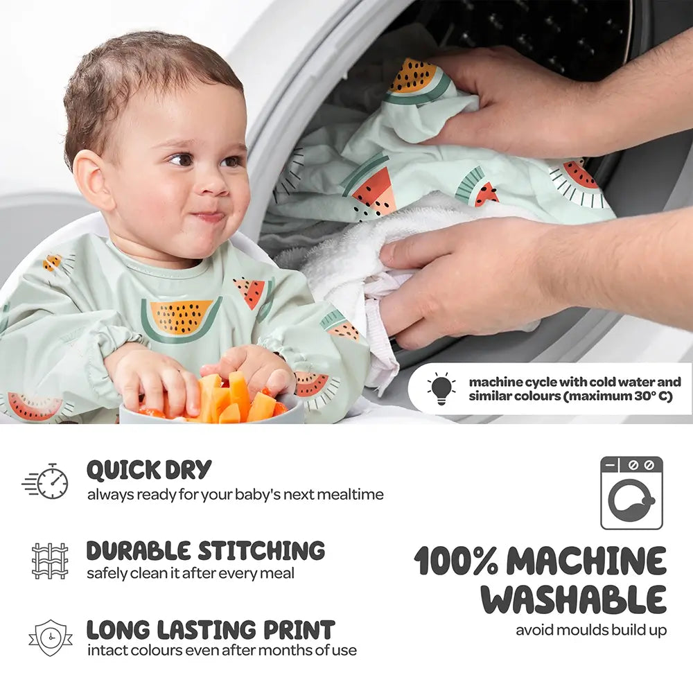 Baby Bib, 100% Machine Washable, Quick Dry, Durable Stitching, Long Lasting Print - Watermelons Design