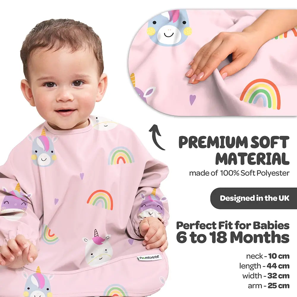 Premium Soft Material, Made of 100% Soft Polyester. Designed in the UK. Unicorns Design Baby Bib