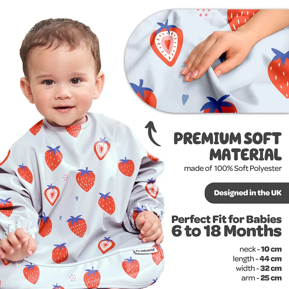 Premium Soft Material, Made of 100% Soft Polyester. Designed in the UK. Strawberry Design Baby Bib