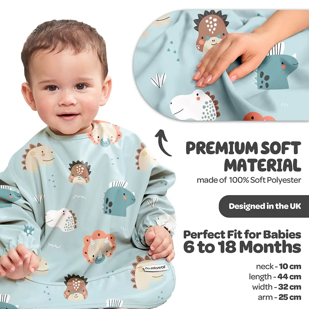 Premium Soft Material, Made of 100% Soft Polyester. Designed in the UK. Dinosaur Design Baby Bib