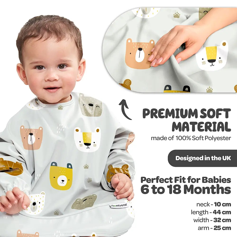 Premium Soft Material, Made of 100% Soft Polyester. Designed in the UK. Bears Design Baby Bib