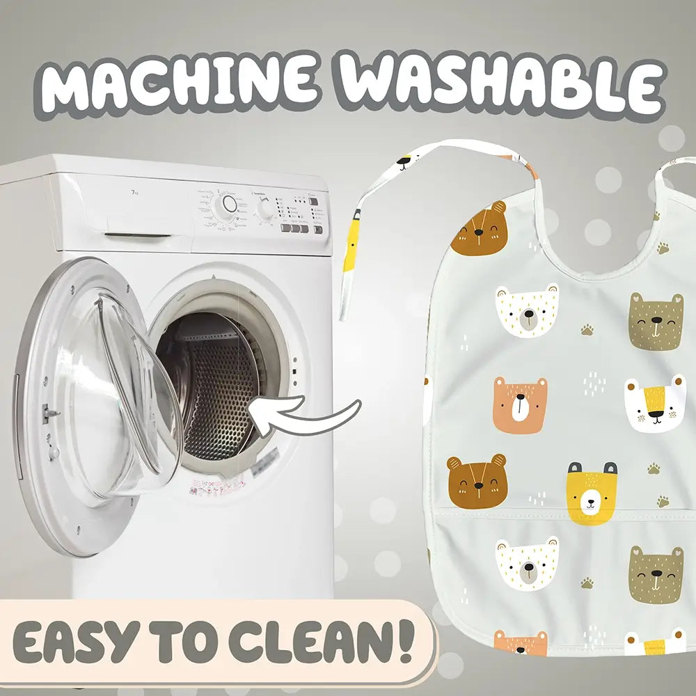 Bears Design Baby Bib. Machine Washable, Easy to Clean.