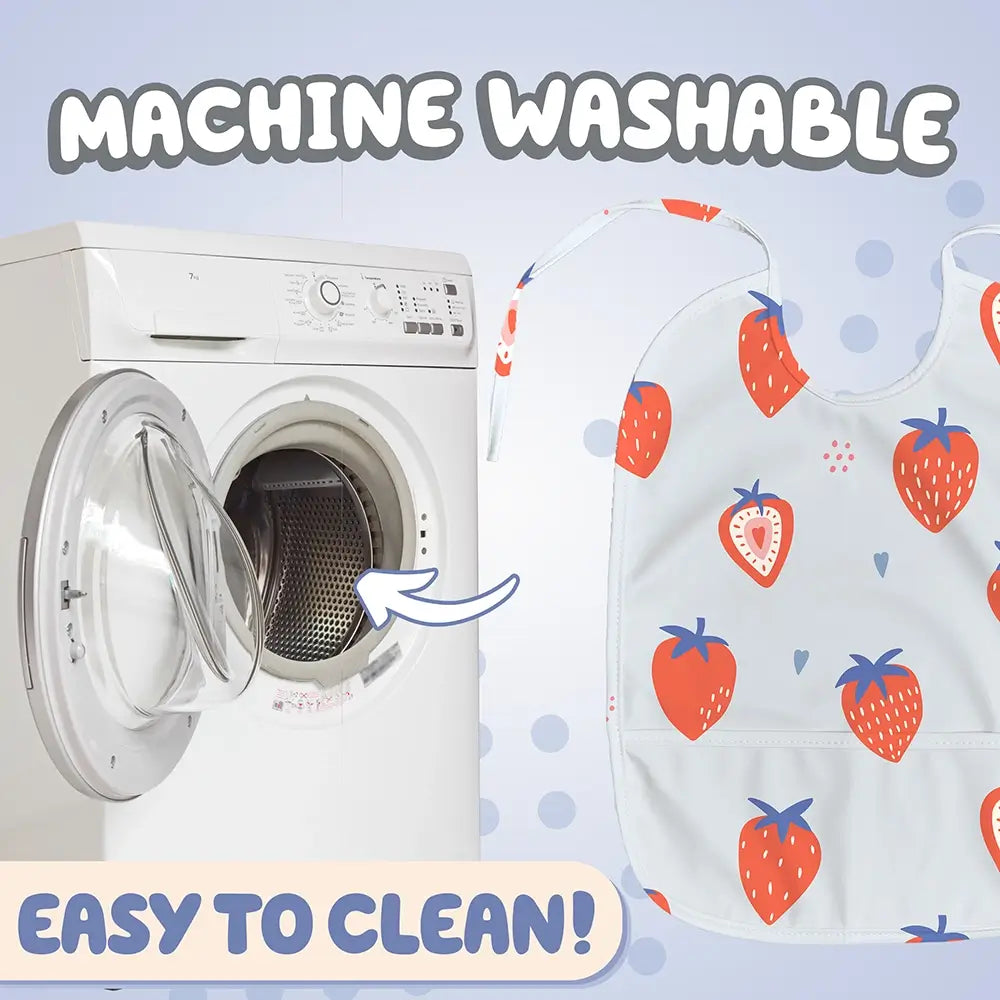 Strawberry Design Baby Bib. Machine Washable, Easy to Clean.