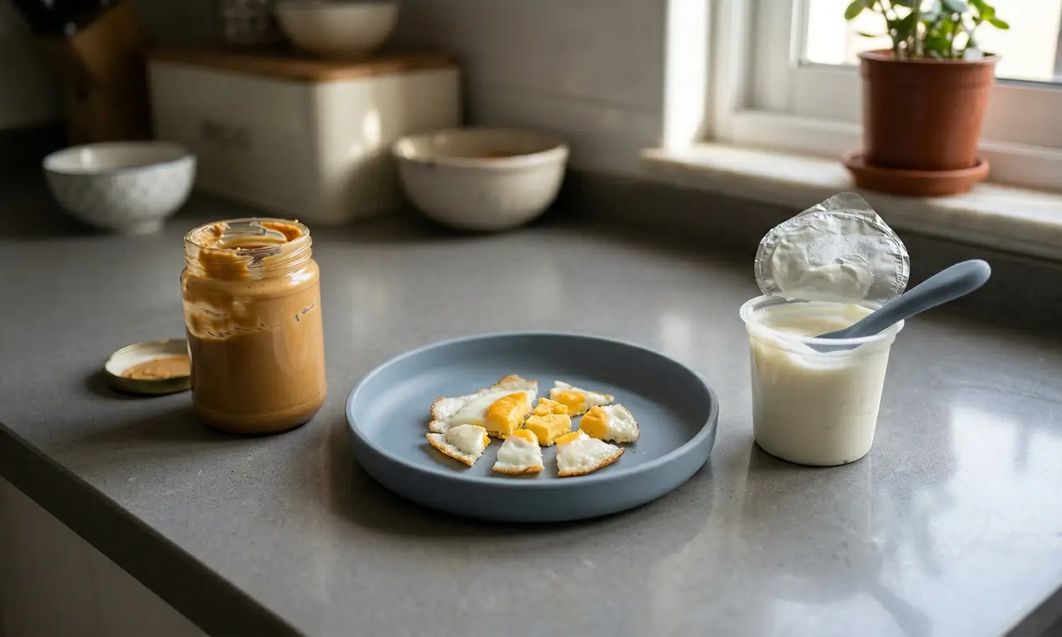 Baby being introduced to allergen foods during weaning