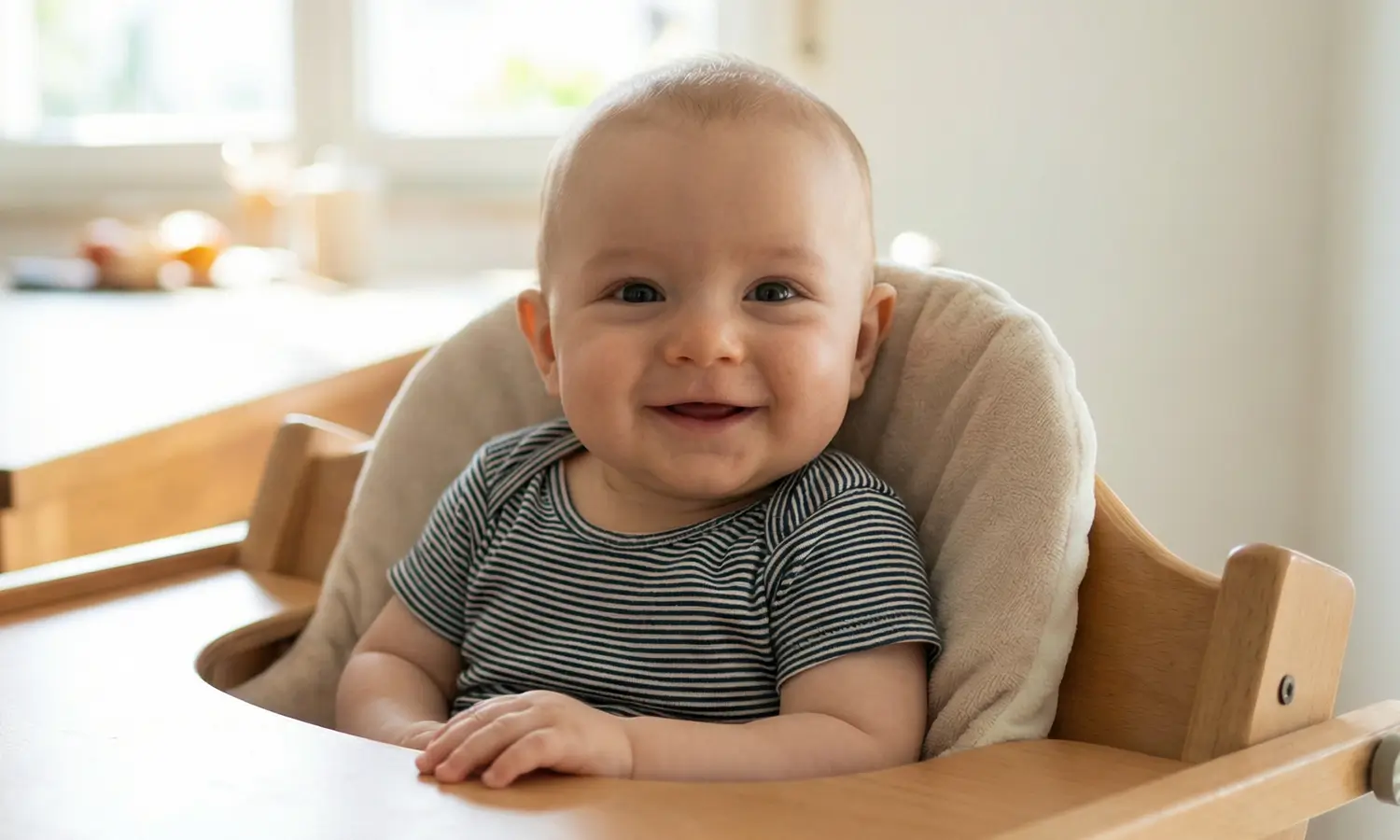 Baby sitting in a highchair ready to start weaning